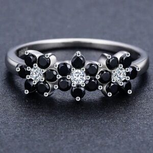 New S925 Black Spinel Diamond Sterling Silver Ring